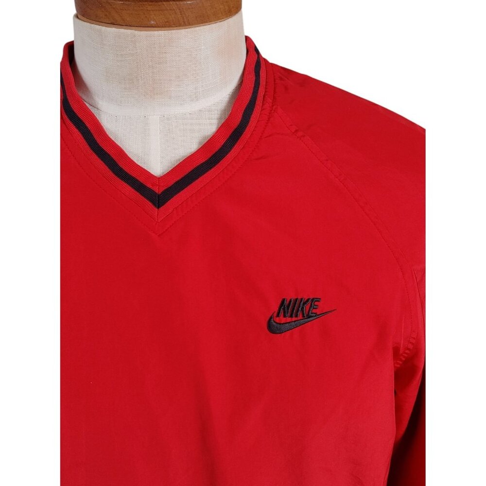 Nike Baseball Windbreaker Mens M Red Pullover Mesh Lined Pockets Black Swoosh